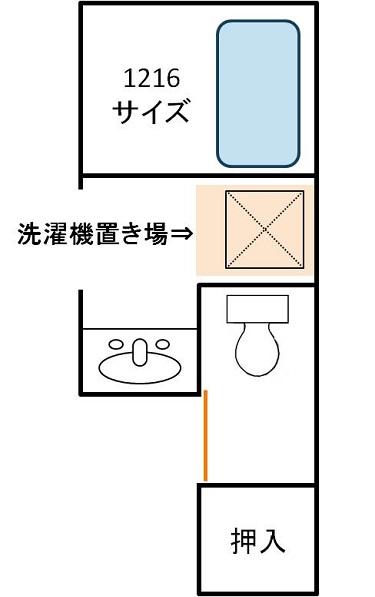 洗濯機置き場をお風呂の隣に設置した場合の図面。